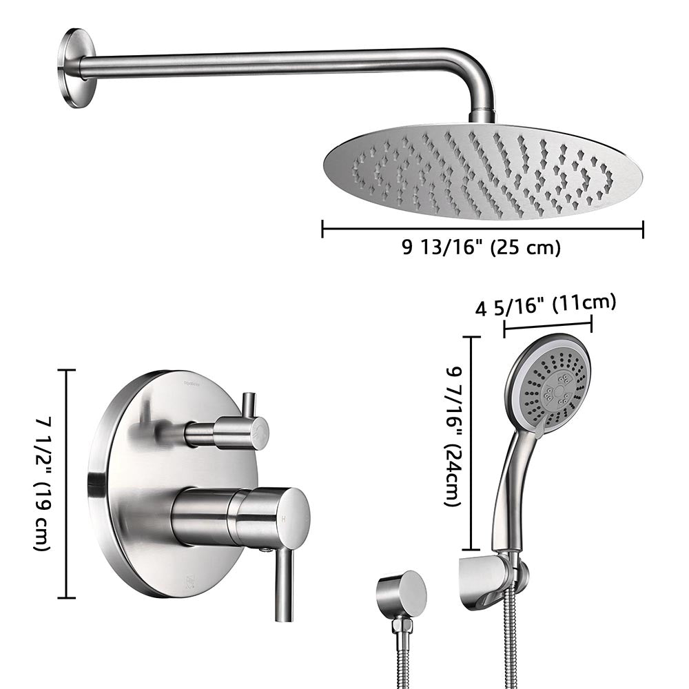 Aquaterior Shower Faucet Set with Handheld 10 Round Shower Head