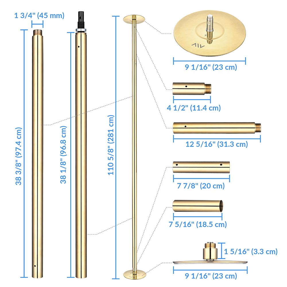 Yescom 9.25FT Golden Portable Spinning Dance Pole D45mm (Preorder)