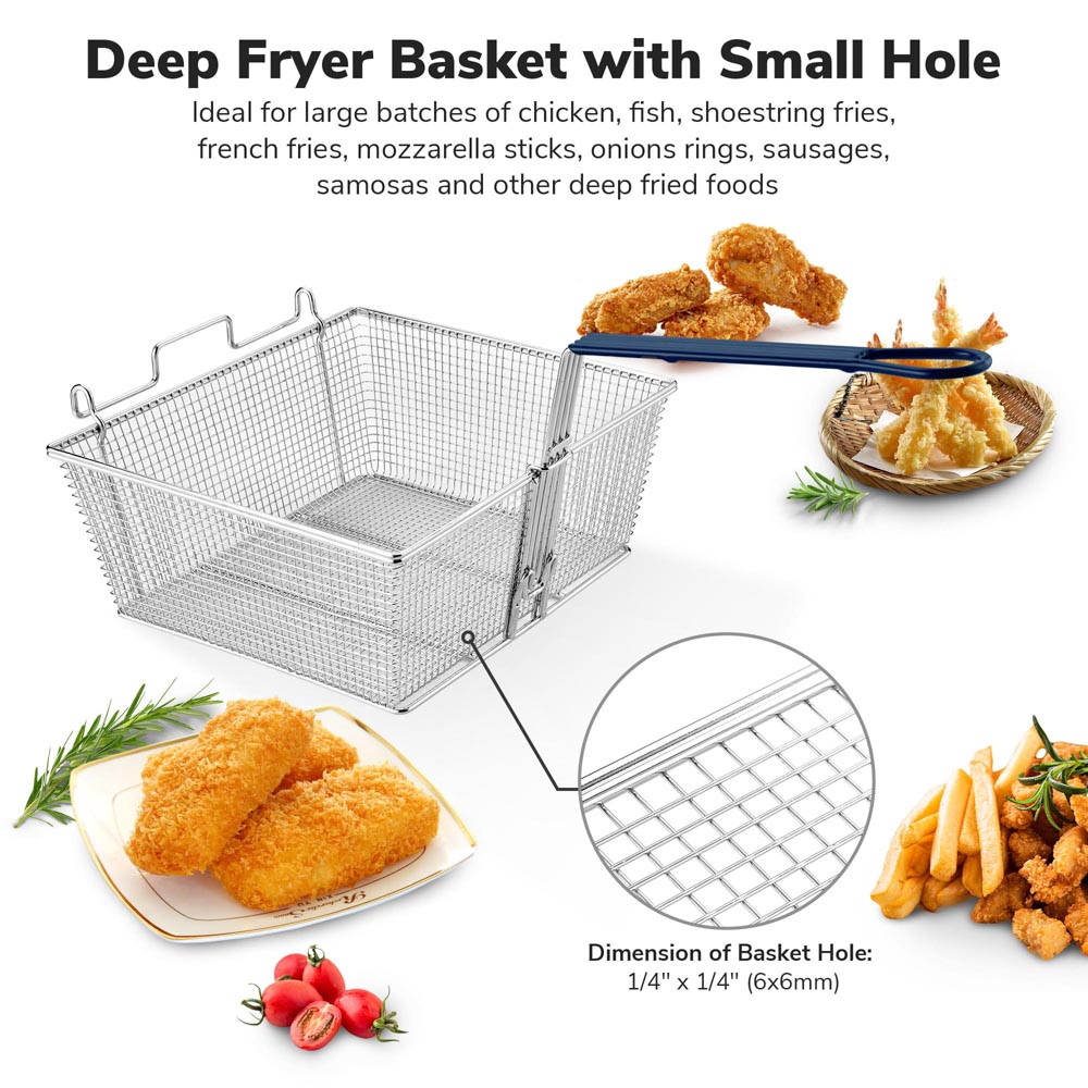 Yescom Large Deep Fry Basket Stainless Steel 13x12x6in