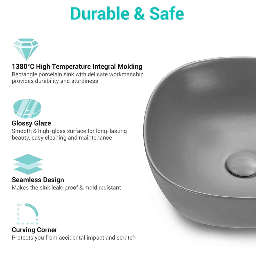 Aquaterior 16 Above Counter Bathroom Sink Bowl Gray