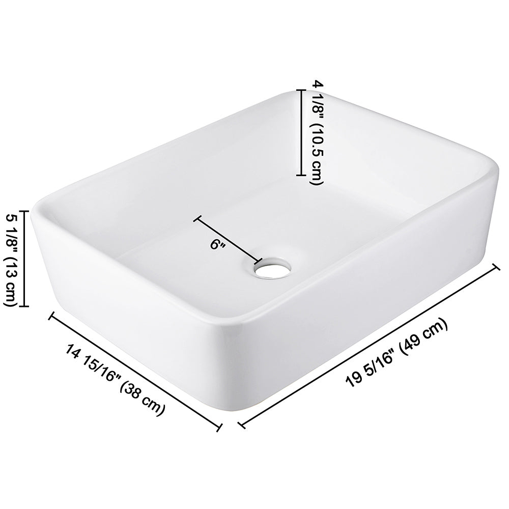 Aquaterior 19x16 Rectangular Porcelain Sink Bathroom Vanity w/ Drain