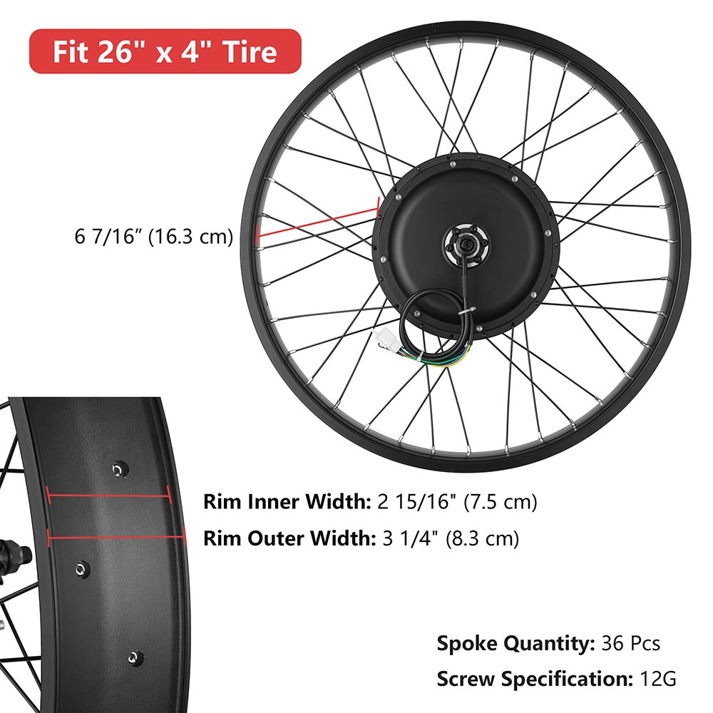 Yescom Bicycle Motor Kit Fat Bike Conversion Kit 1500W 48V 26