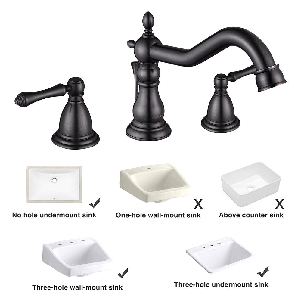 Aquaterior Widespread Faucet w/ Drain 3-Hole 2-Handle Cold Hot 6H