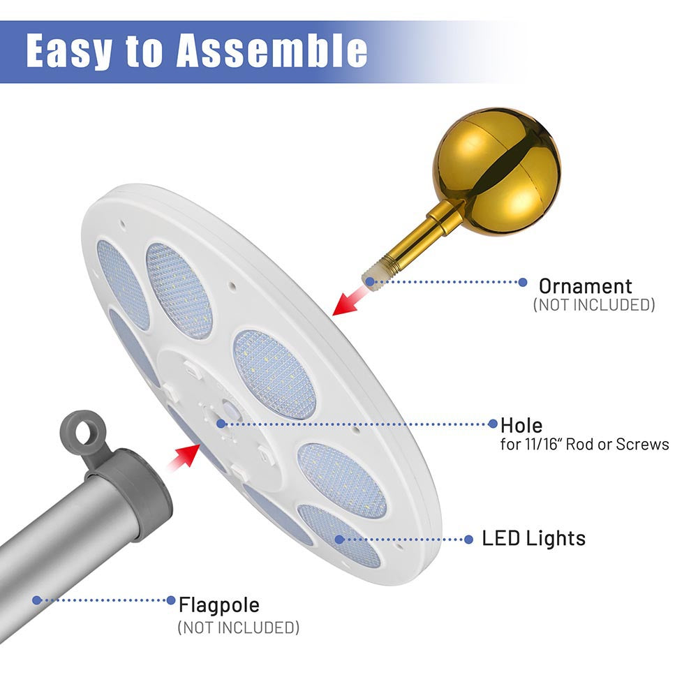 Yescom Solar Flagpole Light Topper Hole 11/16 136LED