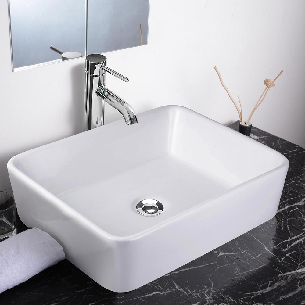 Aquaterior 19x16 Rectangular Porcelain Sink Bathroom Vanity w/ Drain