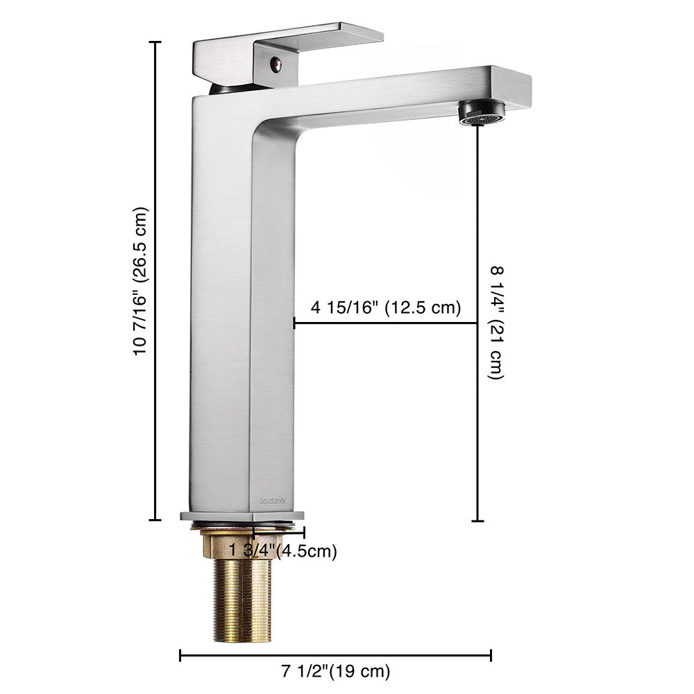 Aquaterior Bathroom Vessel Faucet Square Cold & Hot 10.4H