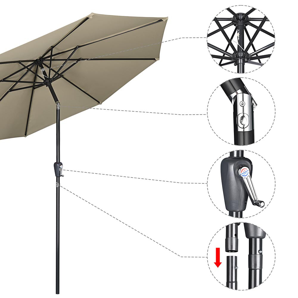 Yescom 9ft 8-Rib Patio Umbrella Tilt 220gsm Canopy UV50+