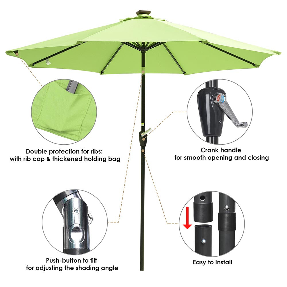 Yescom 9ft Solar LED Outdoor Market Tilt Patio Umbrella