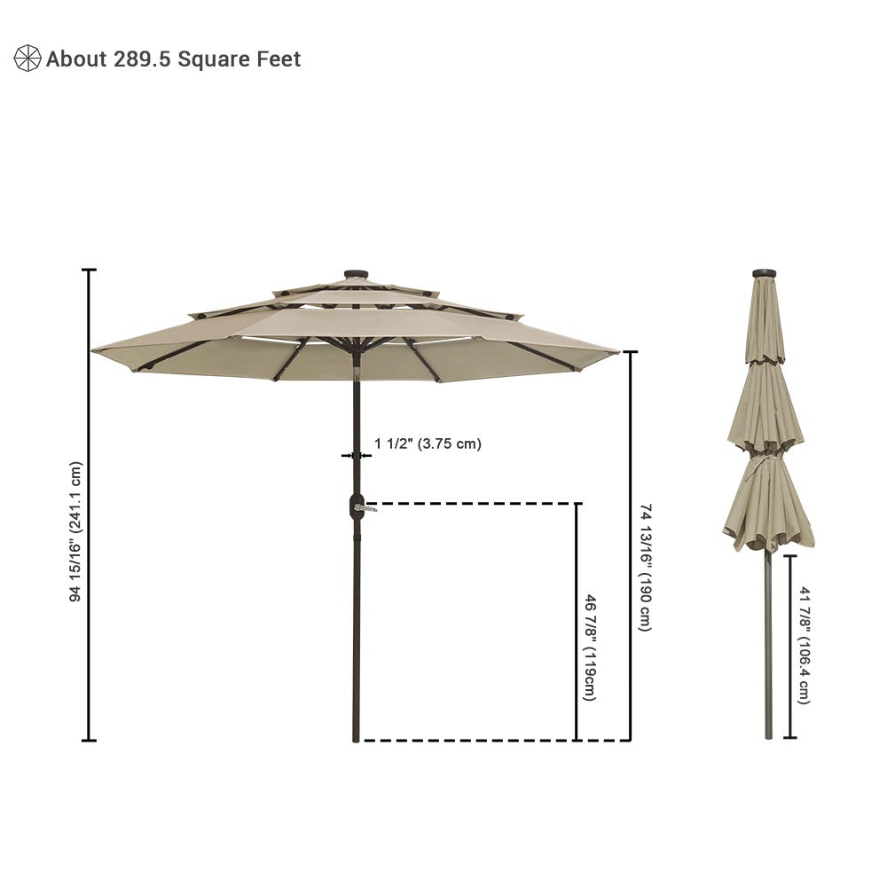 Yescom 9ft Prelit Umbrella 3-Tiered Patio Umbrella with Lights