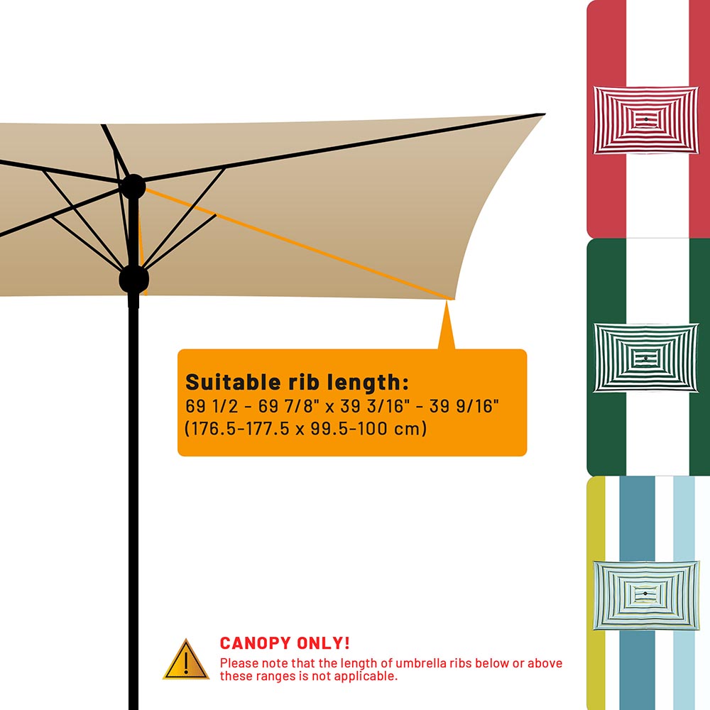 Yescom Umbrella Replacement Canopy 10x6.5ft 6-Rib Rectangle