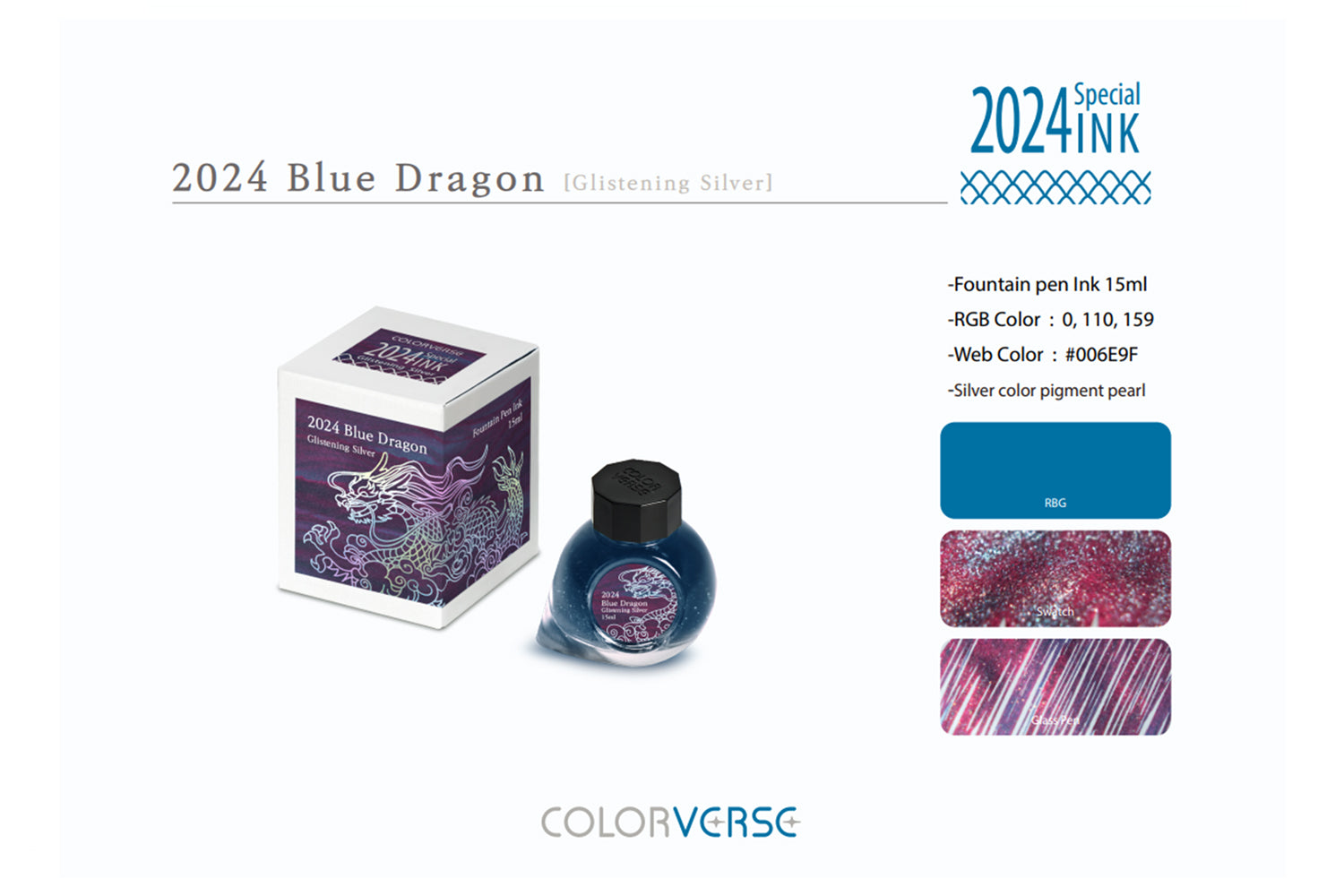 Colorverse Blue Dragon Glistening Silver (Special Edition) - 15ml Bottled Ink