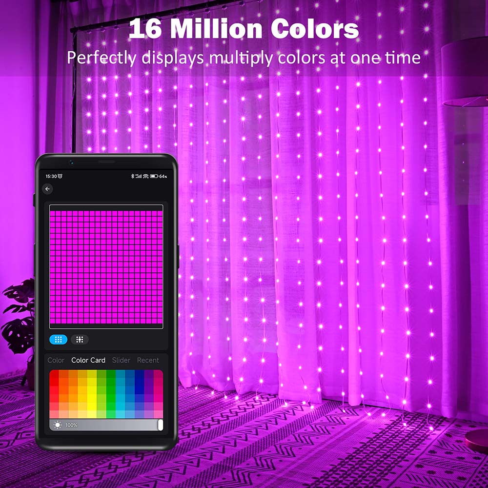 Yescom Curtain Fairy Lights APP & Remote Music Sync Color-Changing