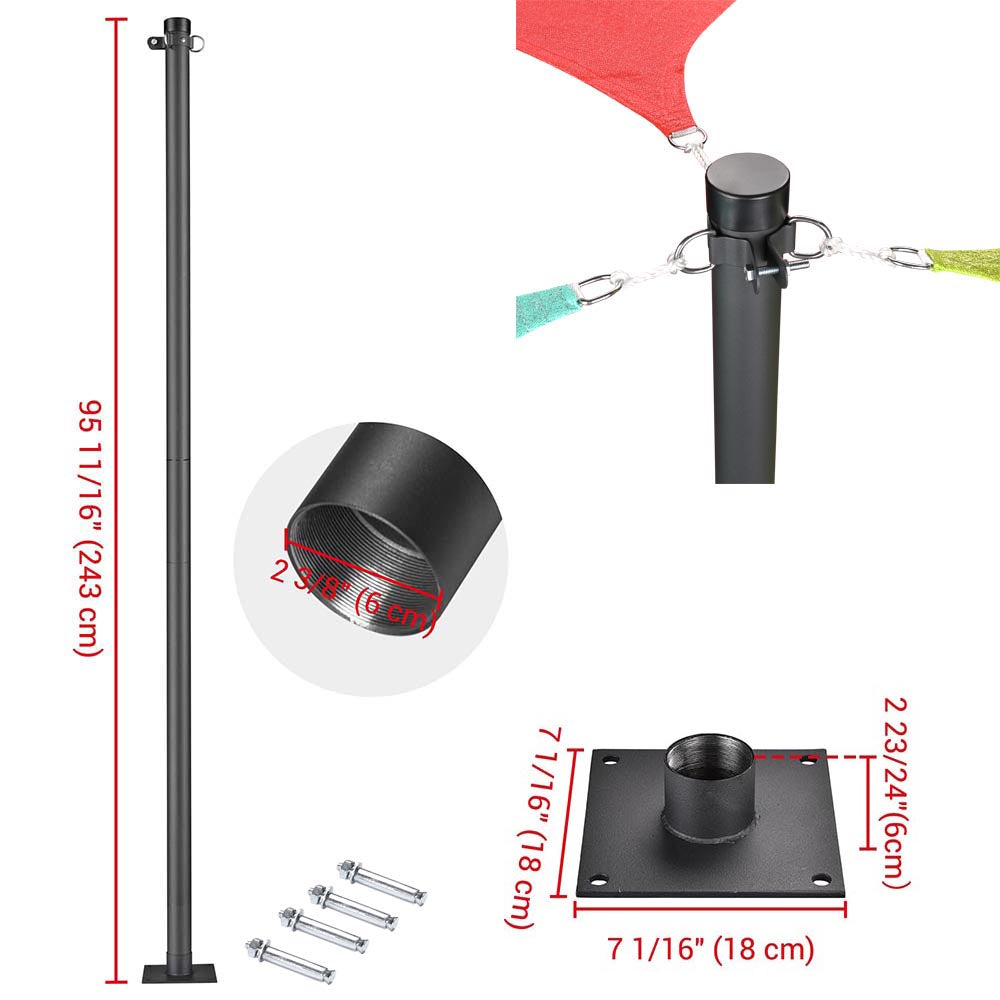 Yescom Shade Sail Posts (Pole, Base, Extension, D-Ring Clamp)