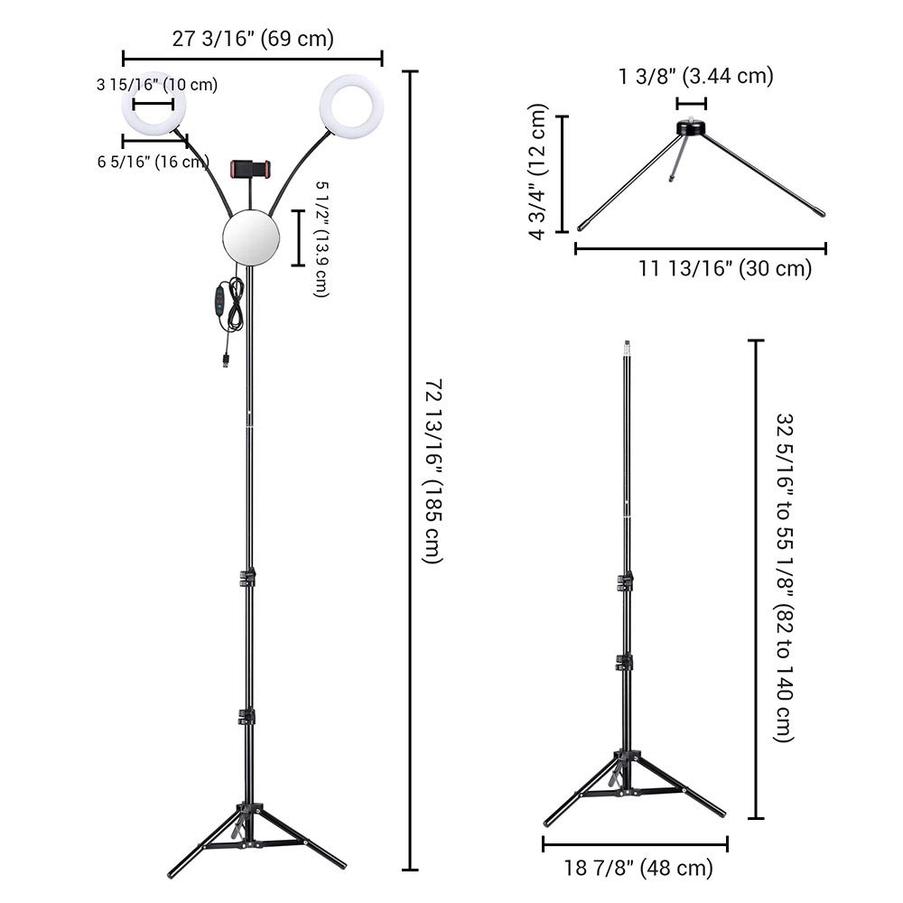 Yescom 7 Dual Ring Light Dimmable Selfie Mirror Phone Holder Remote