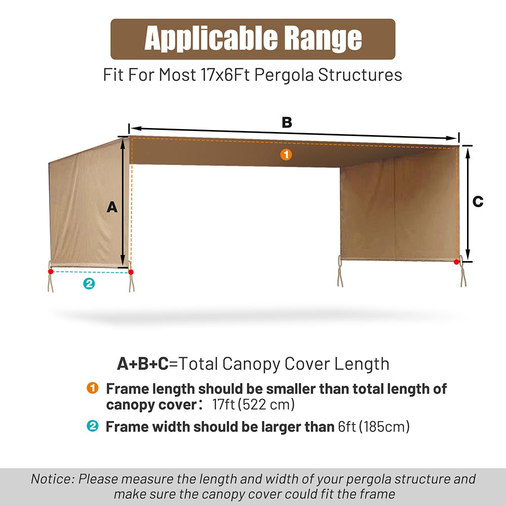 Yescom 17' x 6.7' Canopy Replacement Cover for Pergola