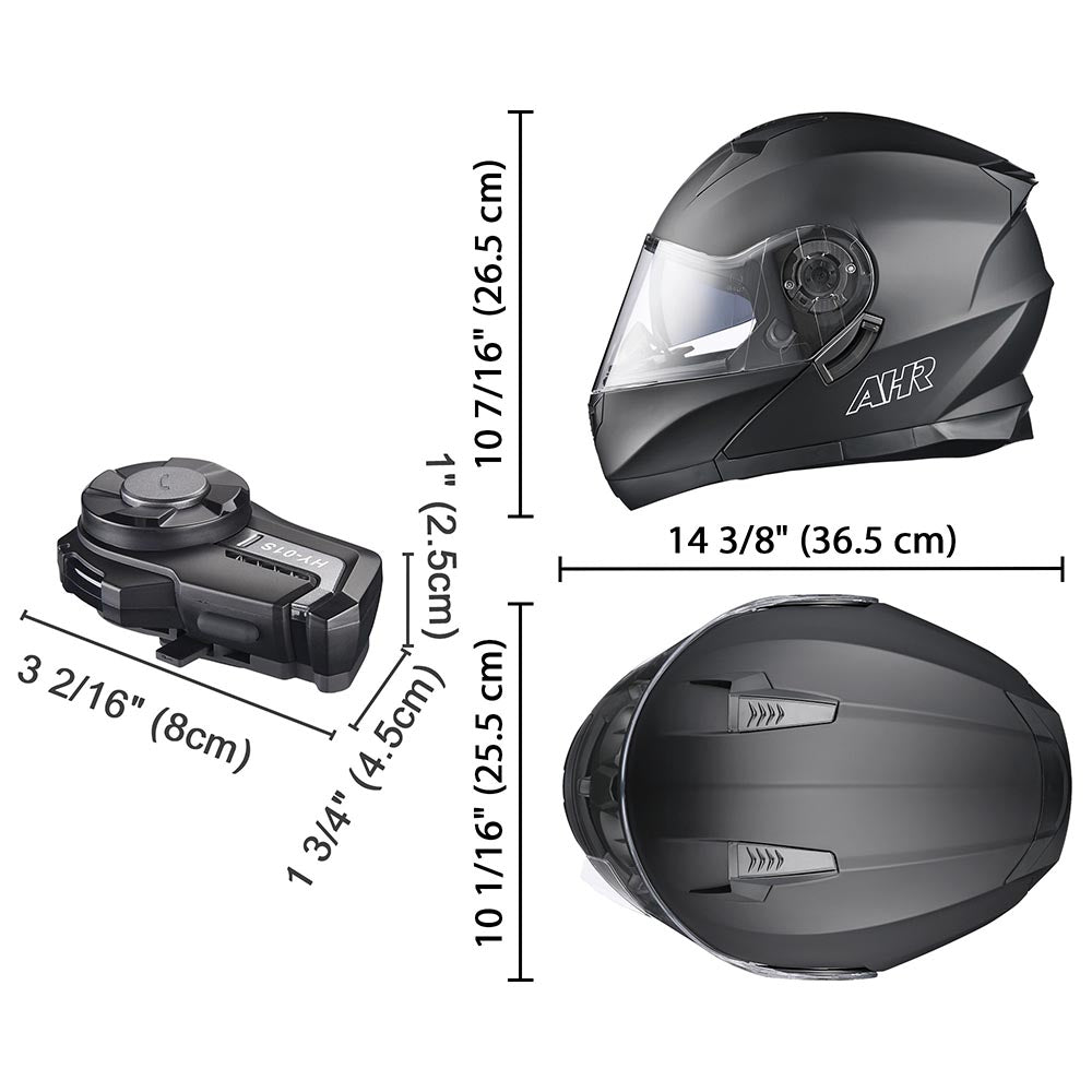 AHR RUN-M3 Modular Helmet w/ Bluetooth Flip Up DOT Matte Black