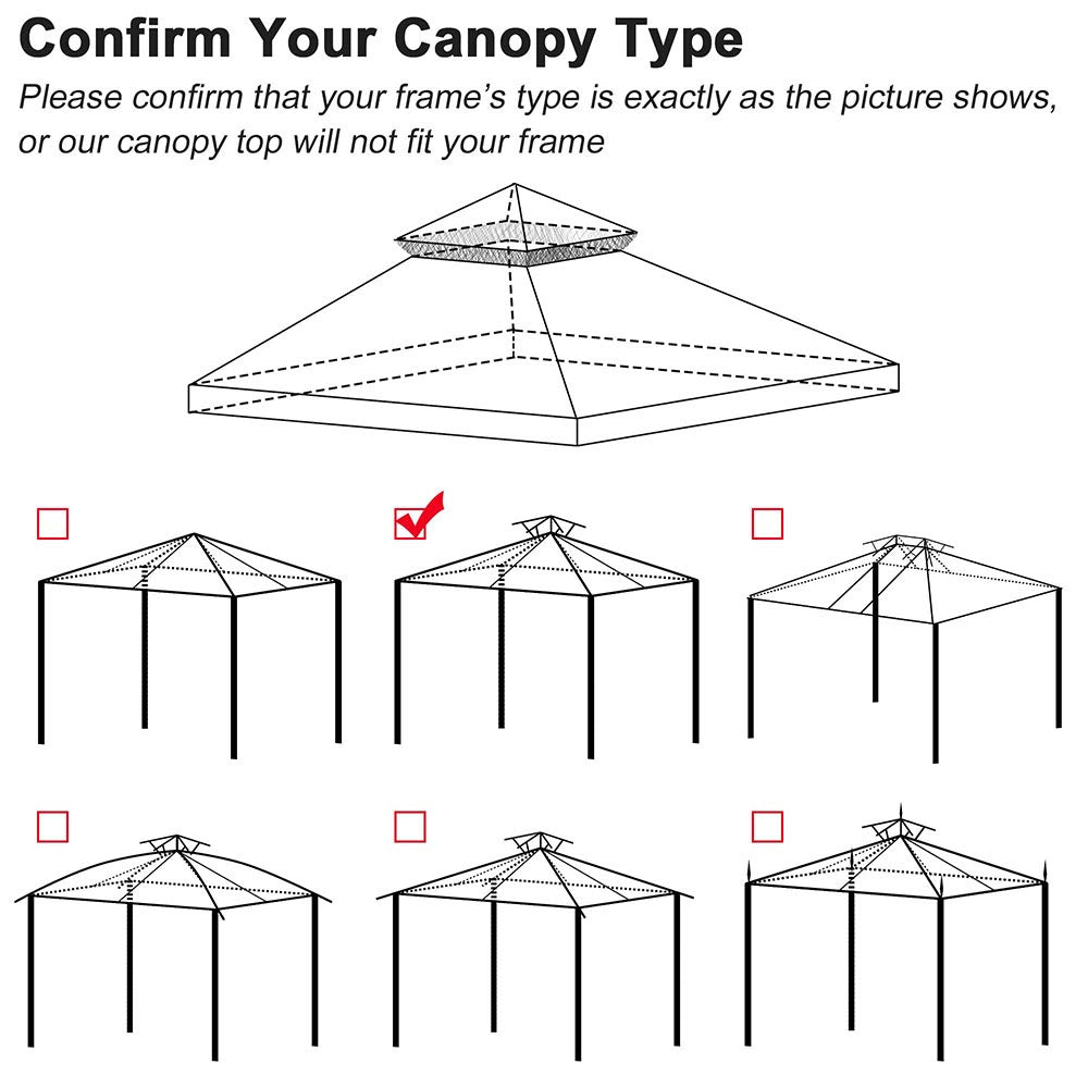 Yescom 12' x 12'(11.4x11.4ft) Brown Gazebo Replacement Canopy Dual-Tier