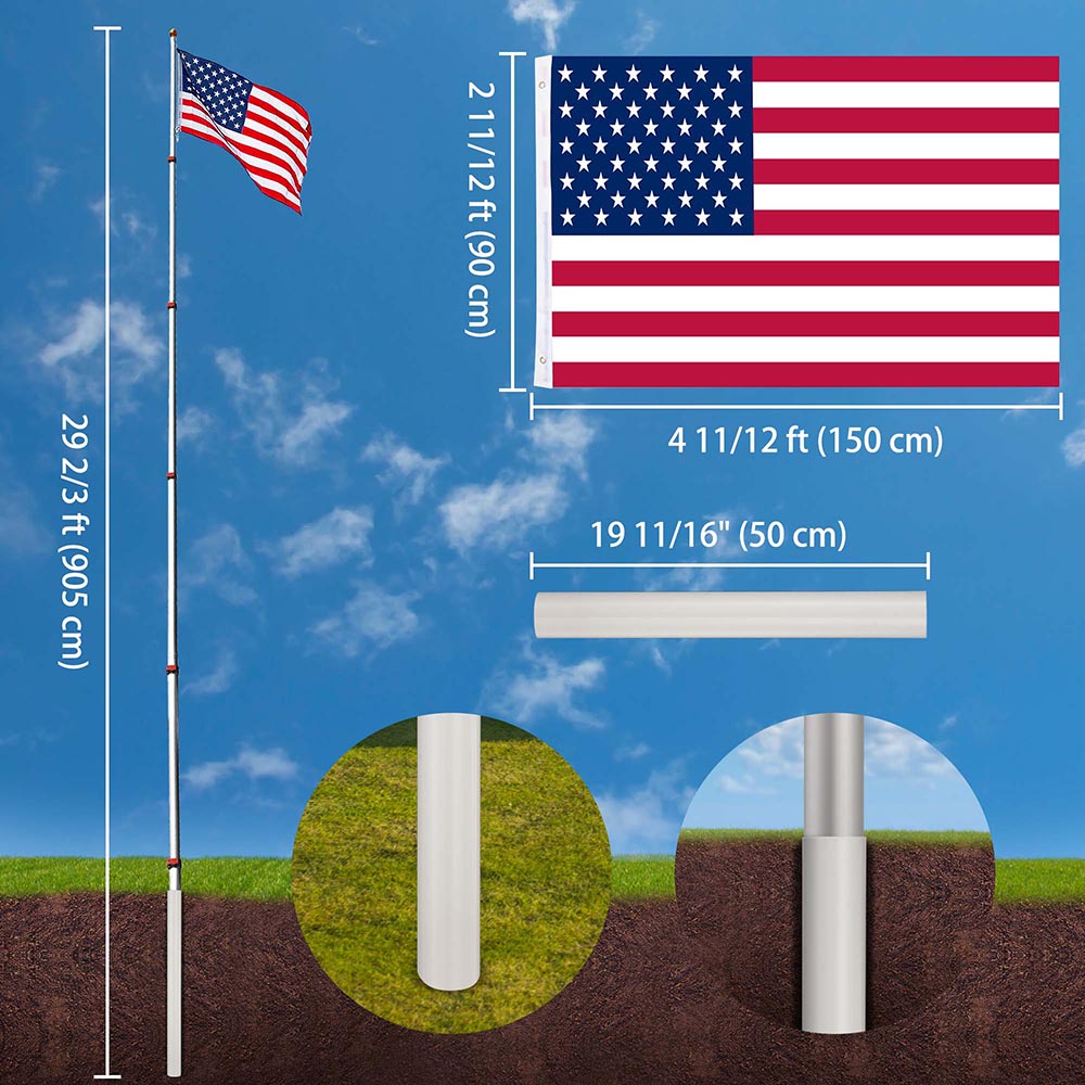 Yescom 30' Telescopic Flag Pole and Flag Kit with Regal Eagle