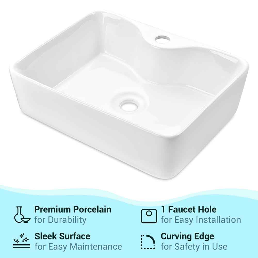 Aquaterior 19x15 Porcelain Bathroom Sink White Lavatory Basin