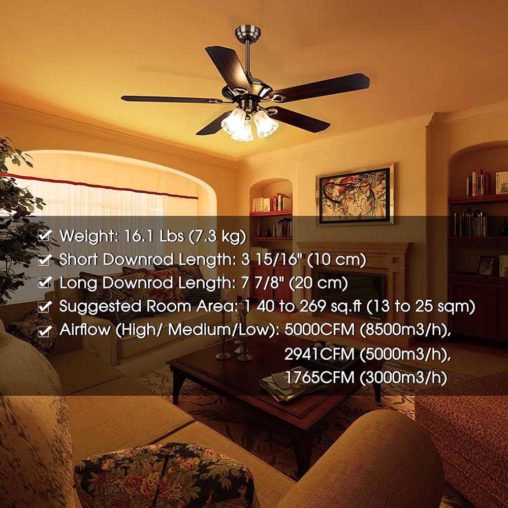 Yescom 51 Ceiling Fan w/ 3 Lights Remote Reversible 5-Blade Bronze