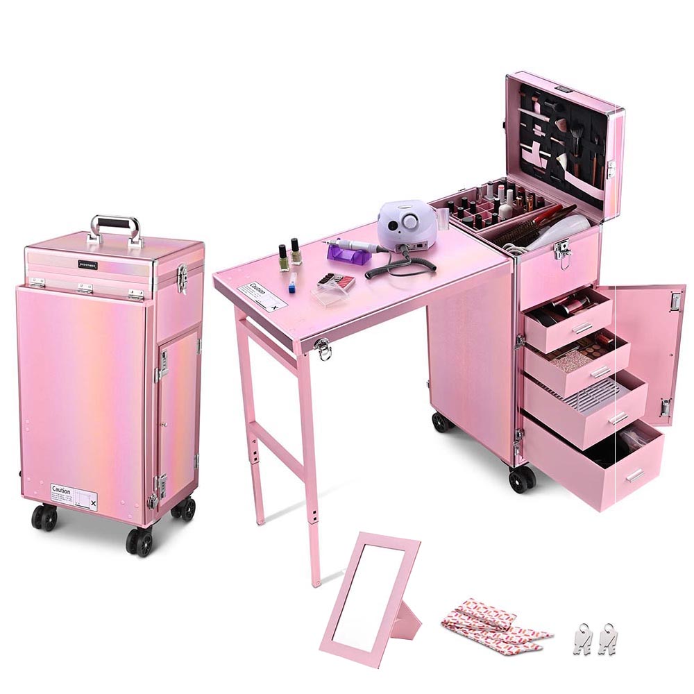 Byootique Nail Table Makeup Station Speaker Drawers Mirror