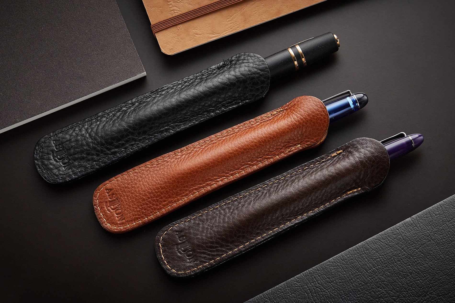 Aston Leather Single Slip Pen Pouch - Black