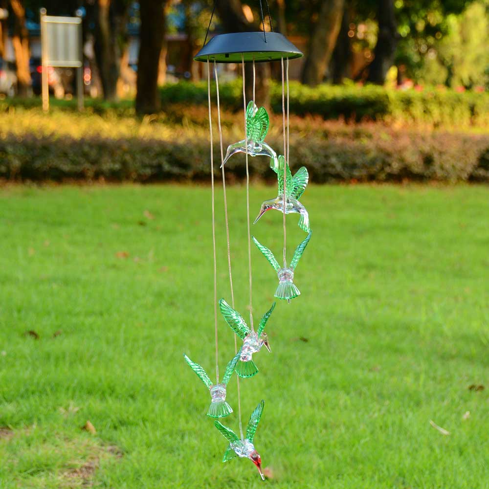 Yescom Solar LED Wind Chime Color Changing Decor Light Hummingbird