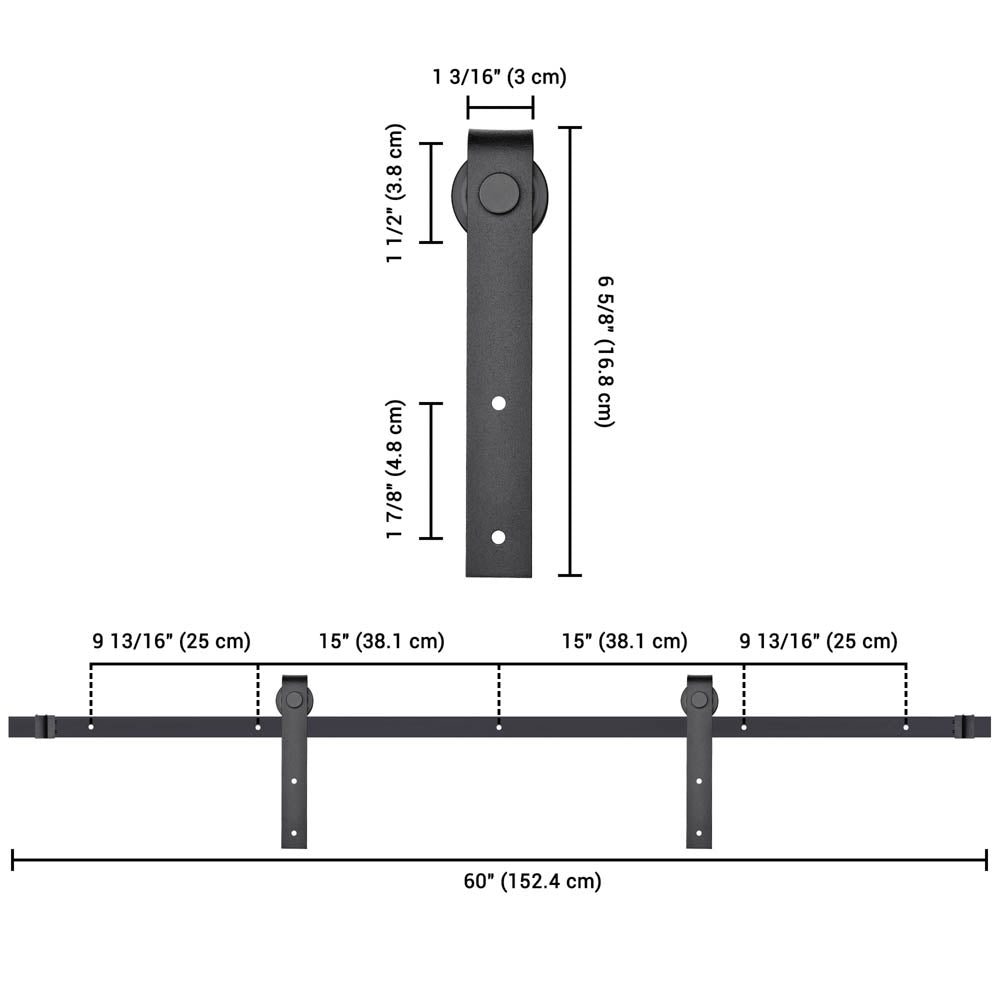 Yescom 5 ft Mini Sliding Barn Door Hardware 2-Rollers Track Kit