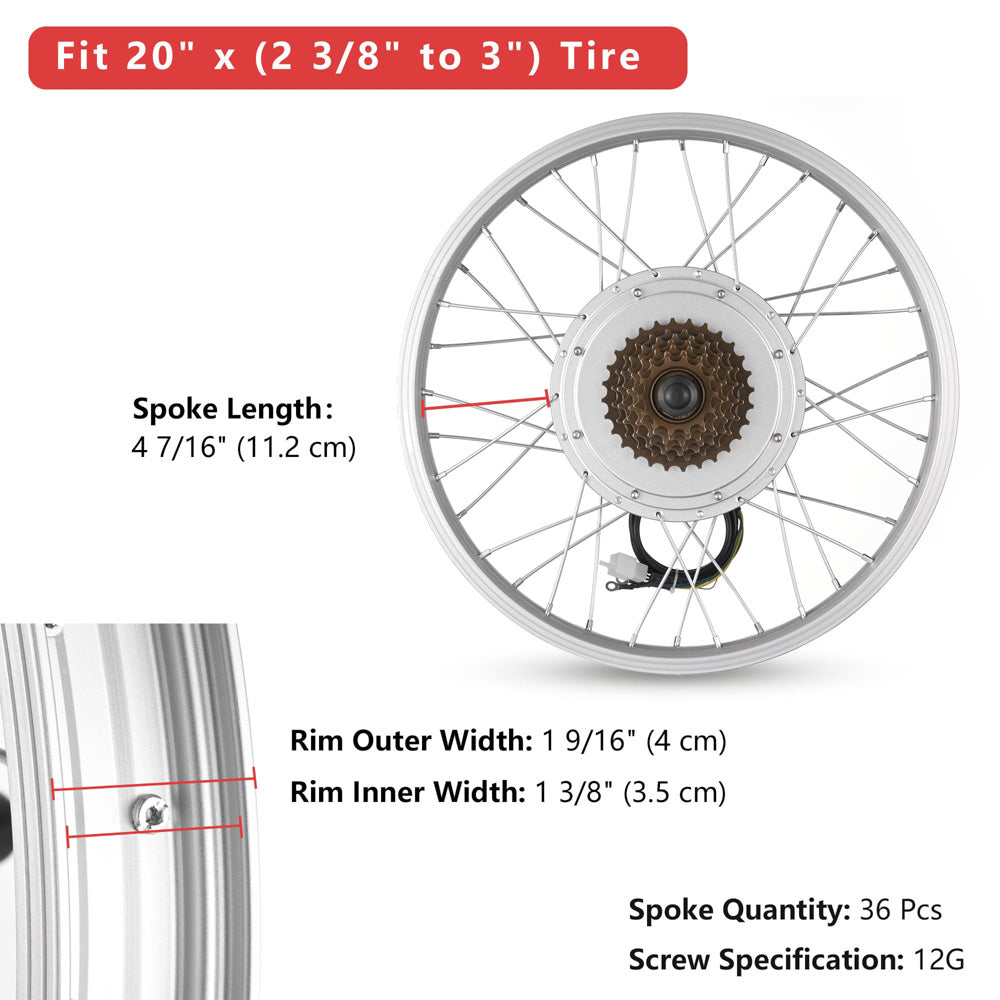 Yescom 20 Electric Bicycle Motor Rear Wheel Kit 36v 750w