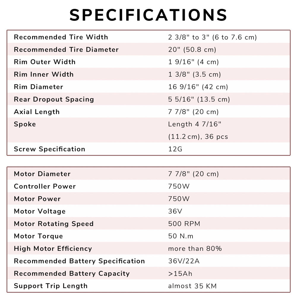 Yescom 20 Electric Bicycle Motor Rear Wheel Kit 36v 750w