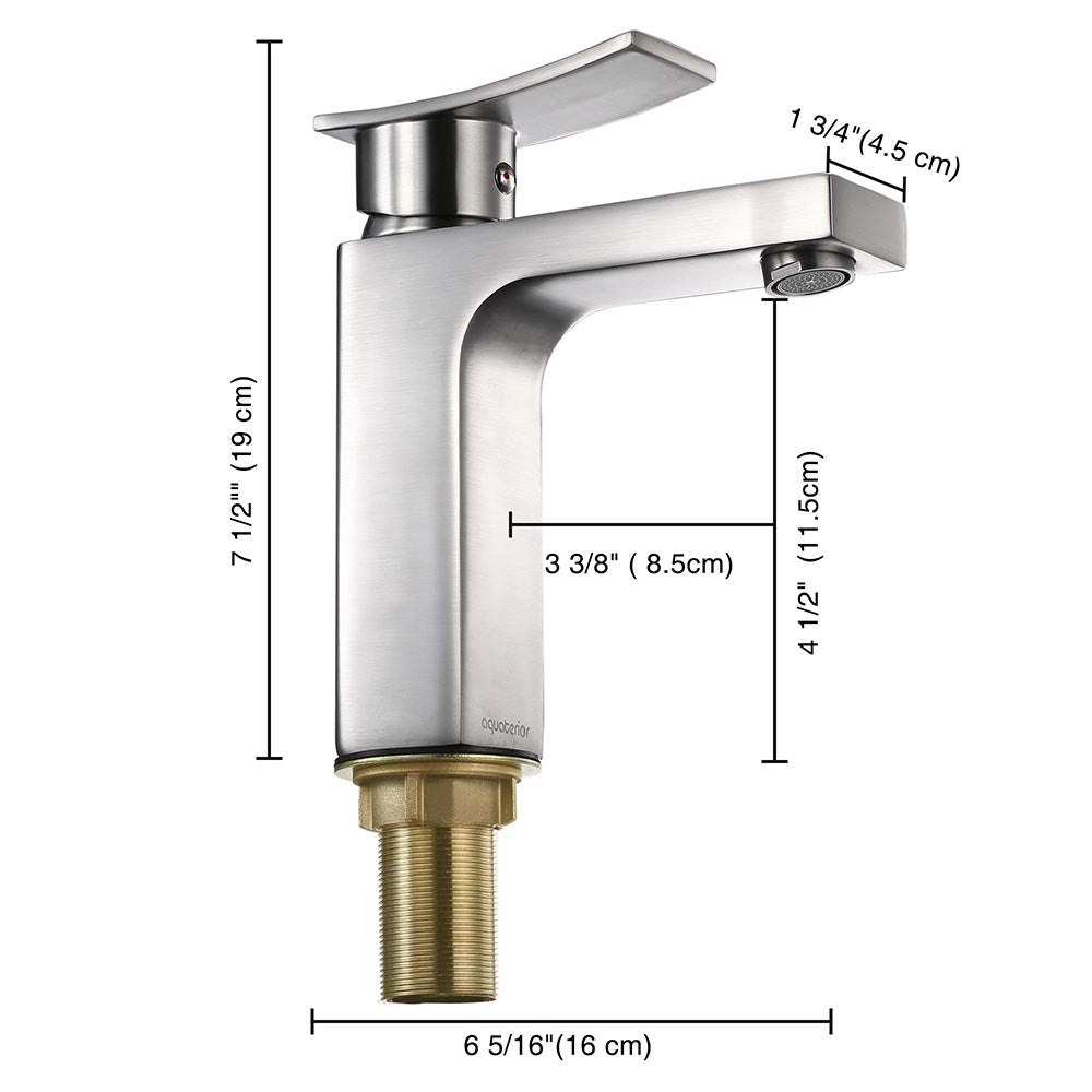 Aquaterior Bathroom Faucet Single Hole Square 1-Handle Cold Hot 7.5H