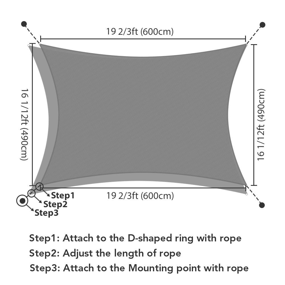 Yescom Patio Rectangle Sun Sail Shade Canopy 20ftx16ft