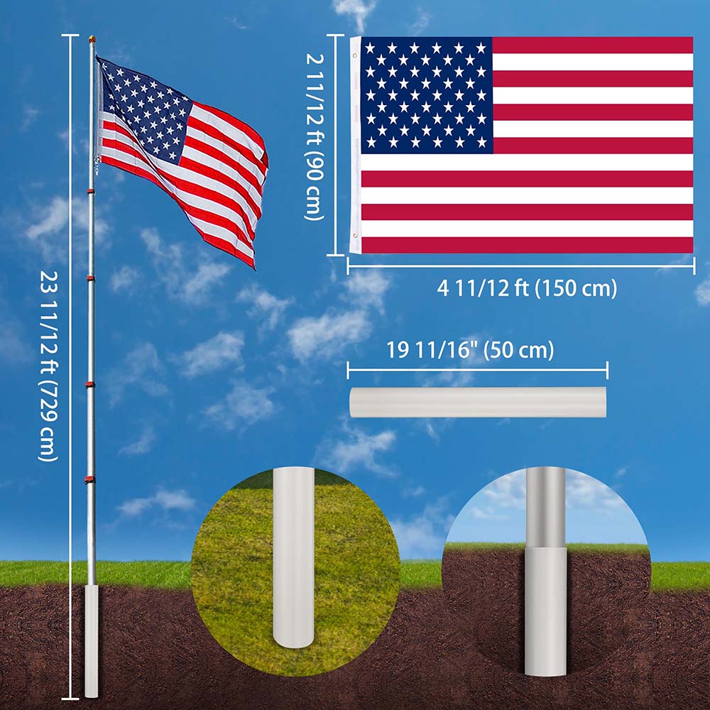 Yescom American Aluminum Telescopic Flag Pole Set 25'