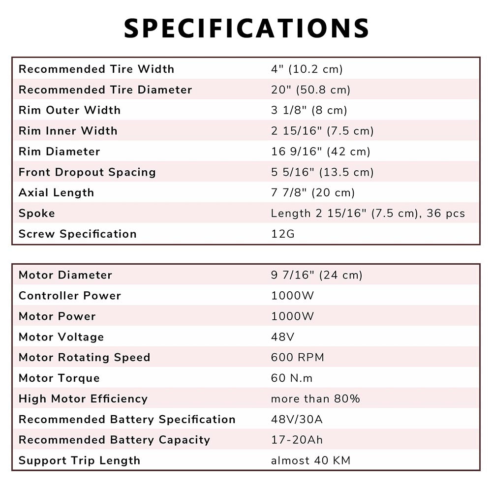 Yescom 20 Front Wheel Electric Bicycle Motor Fat Tire Kit 48v 1000w