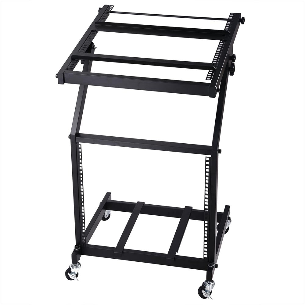 Yescom 19in 9U Stage Rolling Audio Mixer Stand Rack Cart w/ 4 Poles