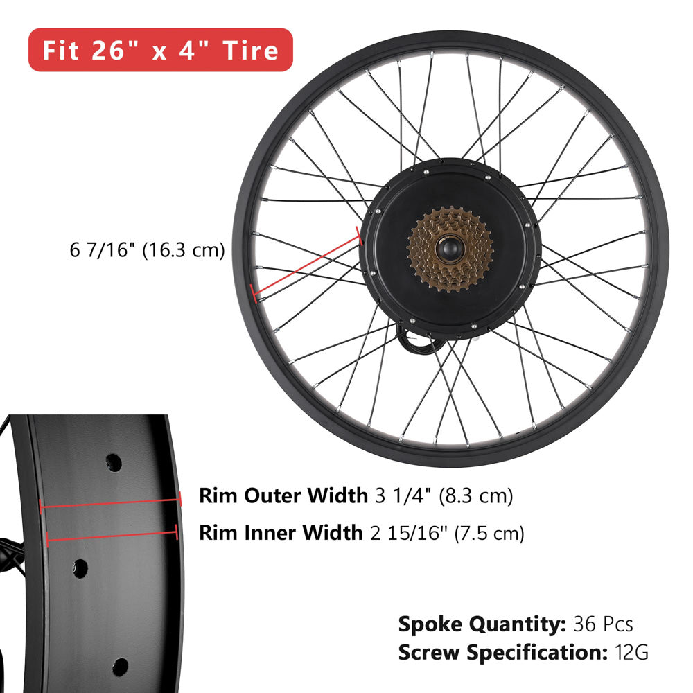 Yescom 26 Electric Bicycle Motor Rear Wheel Fat Tire Kit 48v 1000w