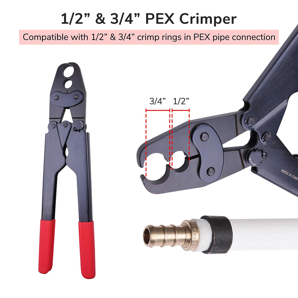 Yescom Pex Crimp Tool Ring Crimper w/ Gauge 1/2 3/4 Red