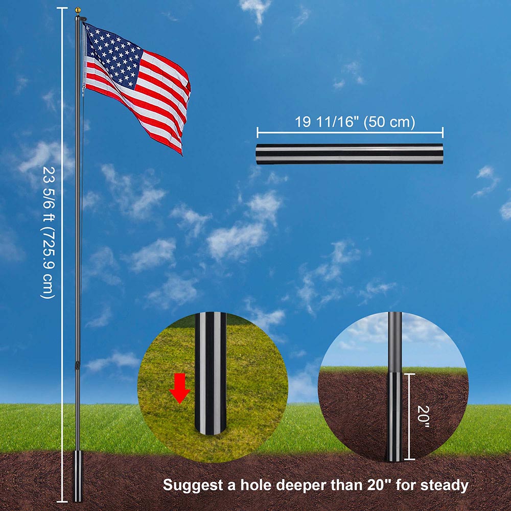 Yescom American Aluminum Sectional Flag Pole Set 25'