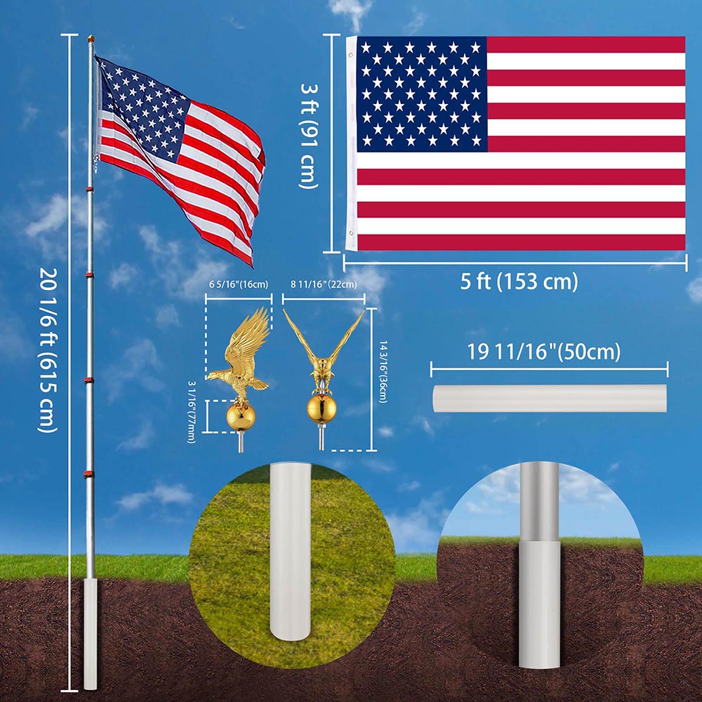 Yescom 20' Telescopic Flag Pole and Flag Kit with Regal Eagle