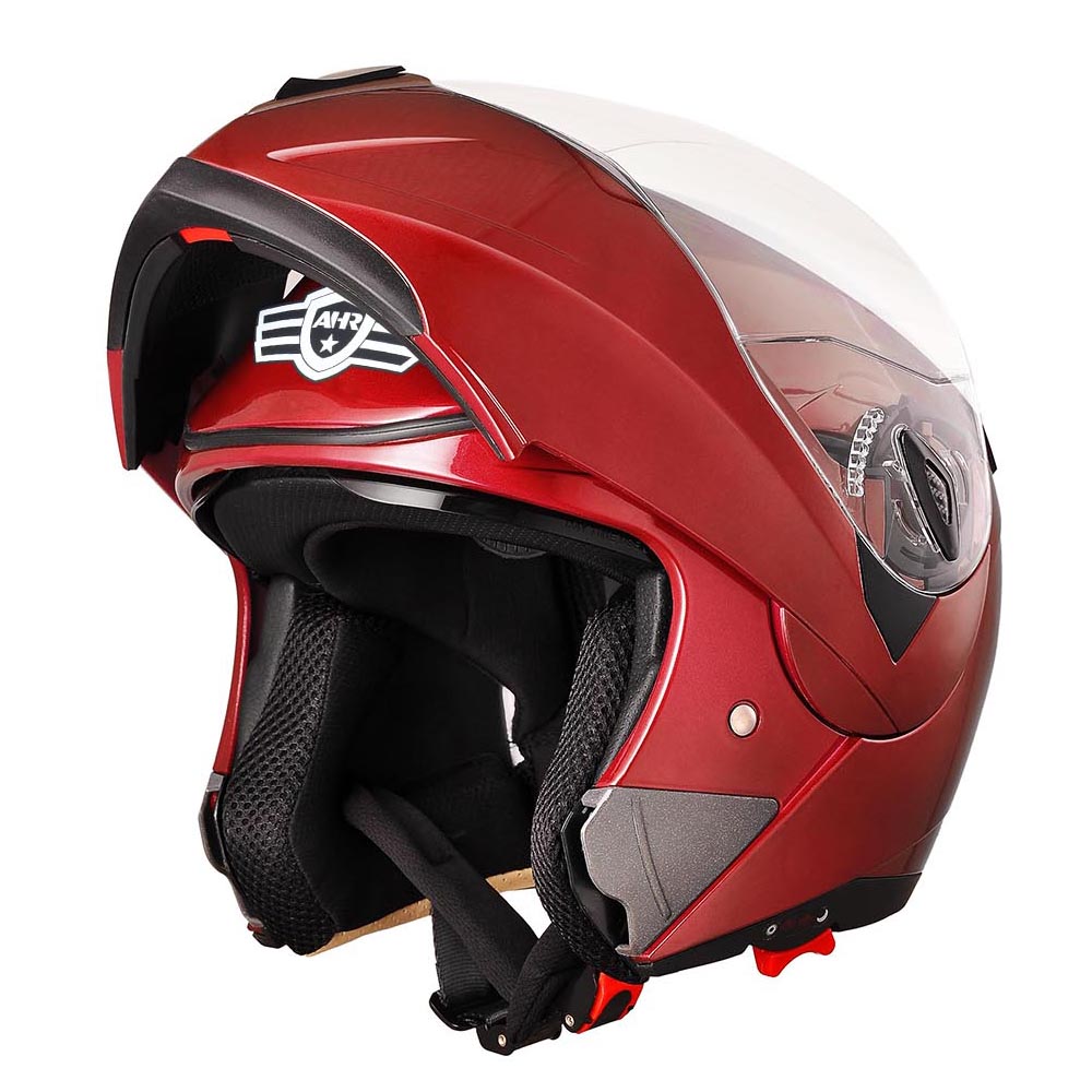 AHR Modular Helmet Flip Up Full Face Dual Visors DOT Red