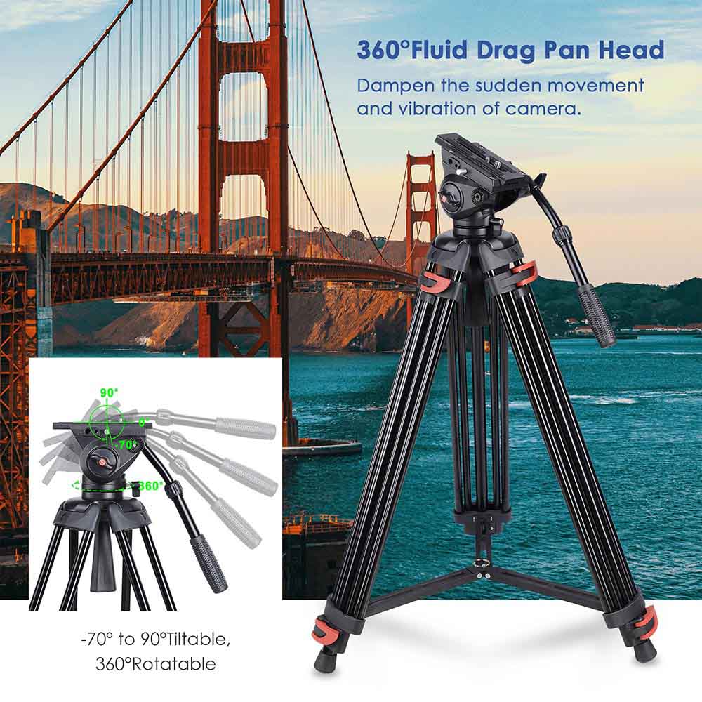 Yescom 71in Adjustable Camera Tripod Kit 3-Height 360 Fluid Head w/ Bag