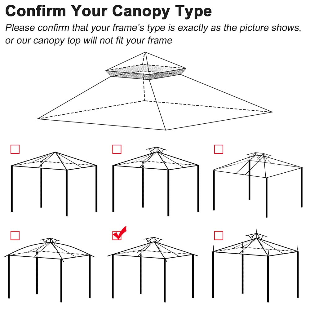 Yescom 10' x 10' Waterproof Gazebo Canopy Replacement Top 2-Tier