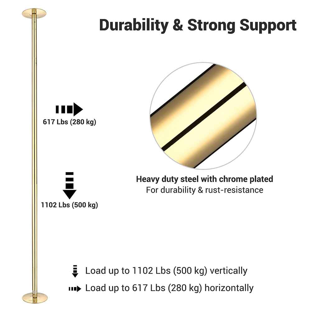 Yescom 9.25FT Golden Portable Spinning Dance Pole D45mm (Preorder)