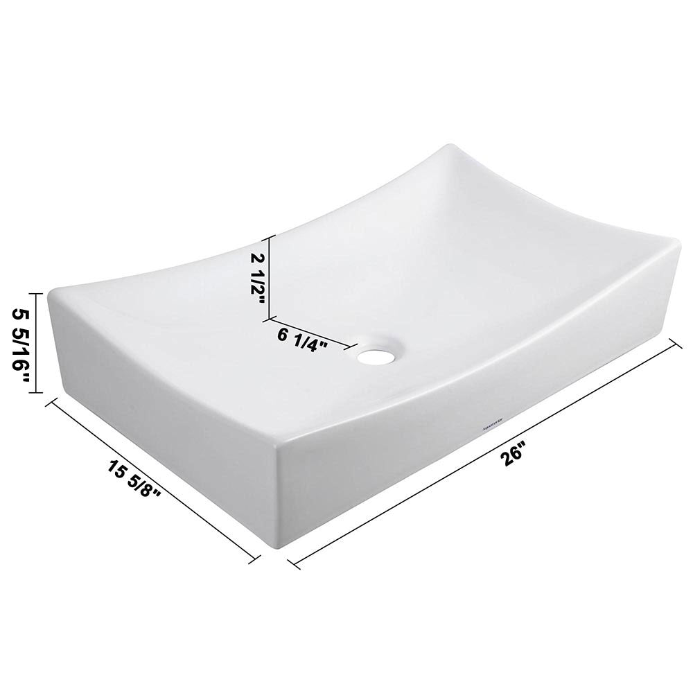 Aquaterior 26 Rectangular Porcelain Sink Vessel w/ Drain