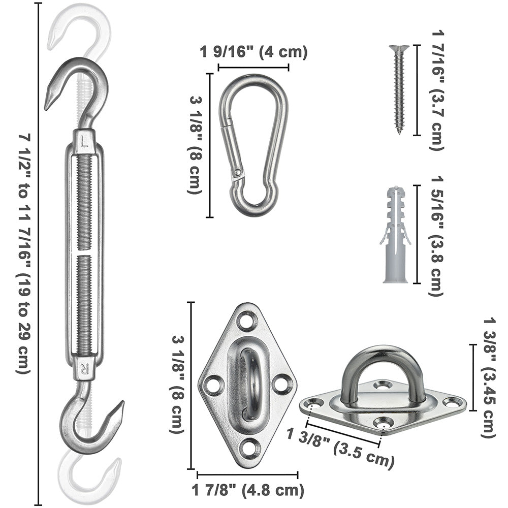 Yescom Triangle Sun Shade Sail Hardware Kit Stainless Steel, 6