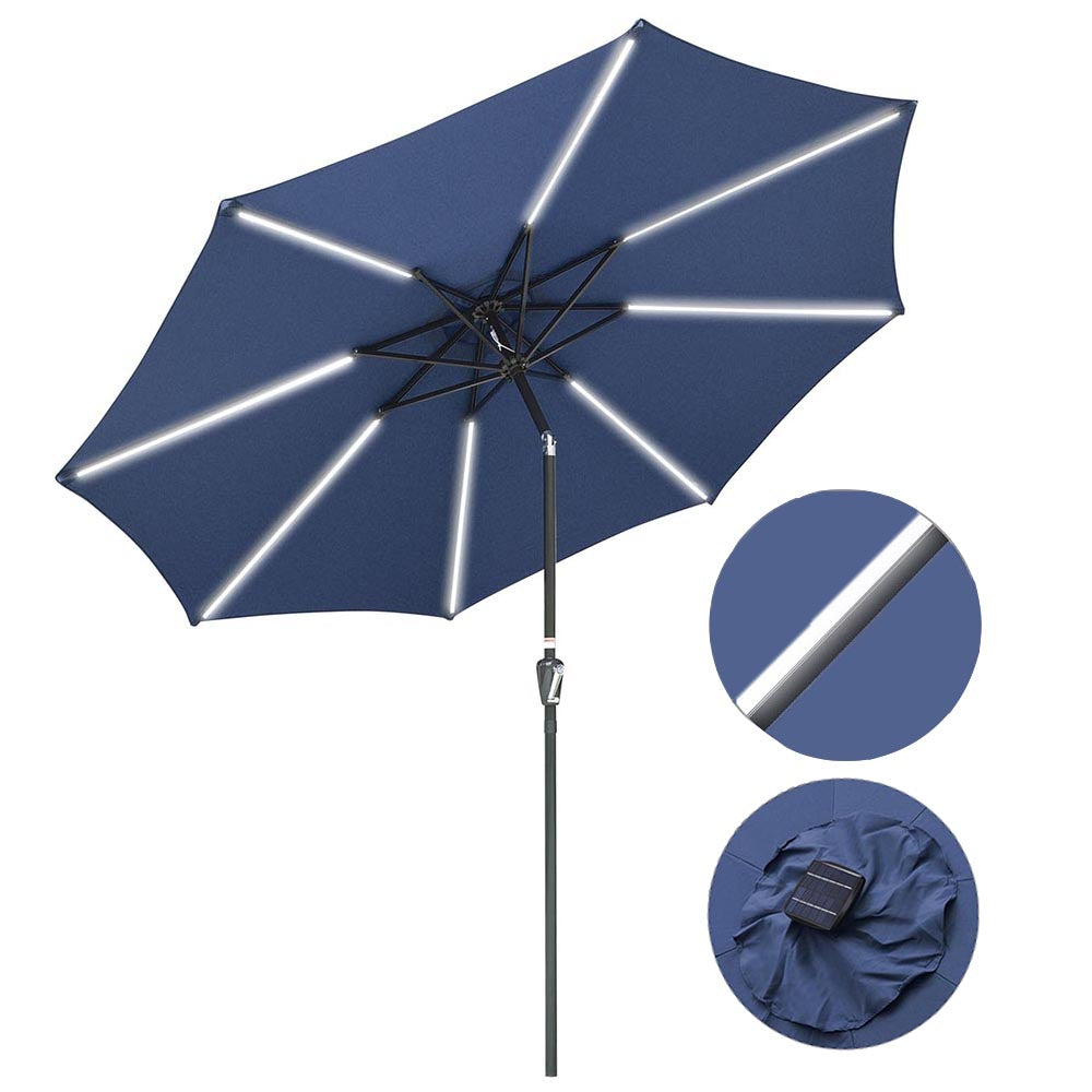 Yescom Solar Umbrella w/ Lights Tilt Market Umbrella 10ft 8-Rib