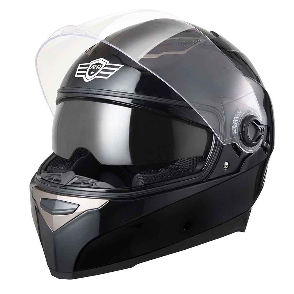 AHR DOT Motorcycle Helmet Full Face Dual Visors Black