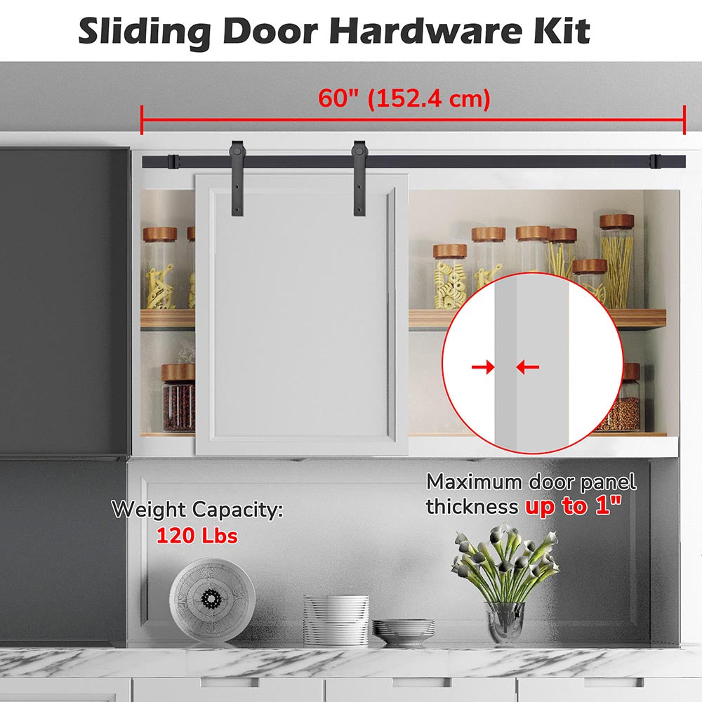 Yescom 5 ft Mini Sliding Barn Door Hardware 2-Rollers Track Kit