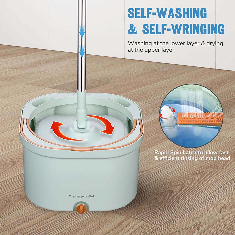 Yescom Spin Mop and Bucket with Wringer Set 8 Microfiber Mop Pads