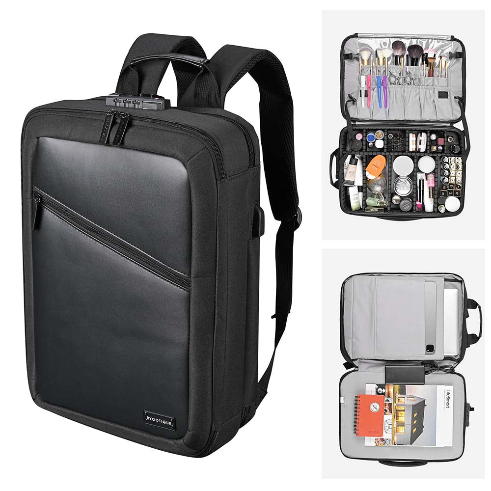 Byootique Pro Artist Makeup Backpack with Dividers TSA Lock